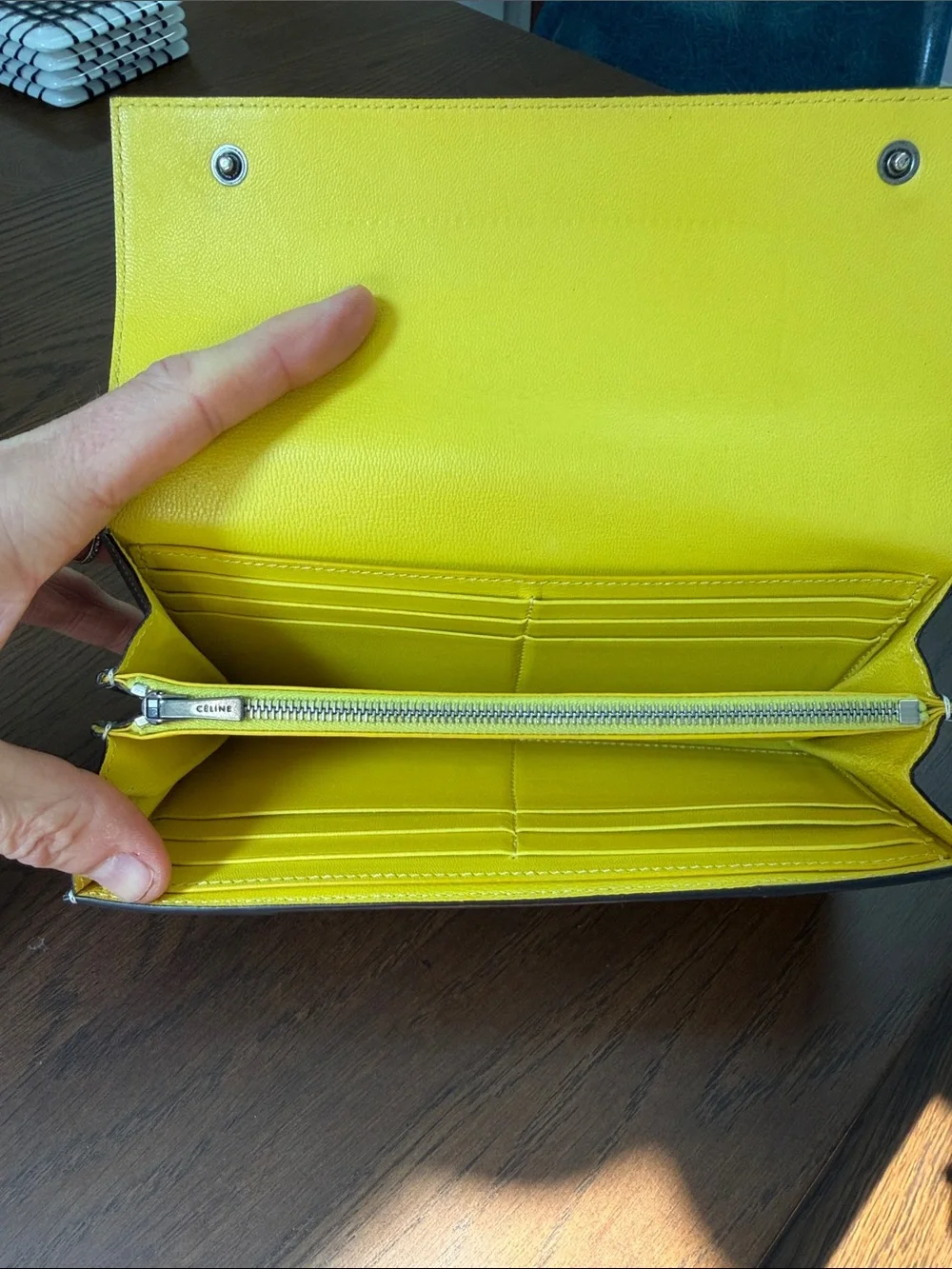 Celine Grayish Taupe/Yellow Leather Continental Wallet
